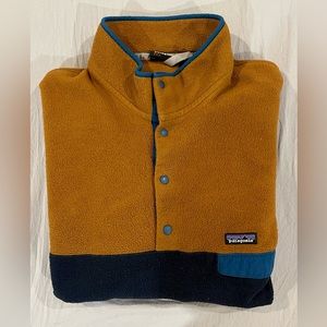Patagonia Mens Lightweight Snap-T Fleece Synchilla Pullover Blue & Gold Snap XXL